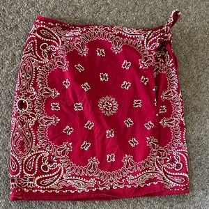 The Real Ultrapink 90s Vintage Deadstock  Red Bandana Wrap Mini Skirt